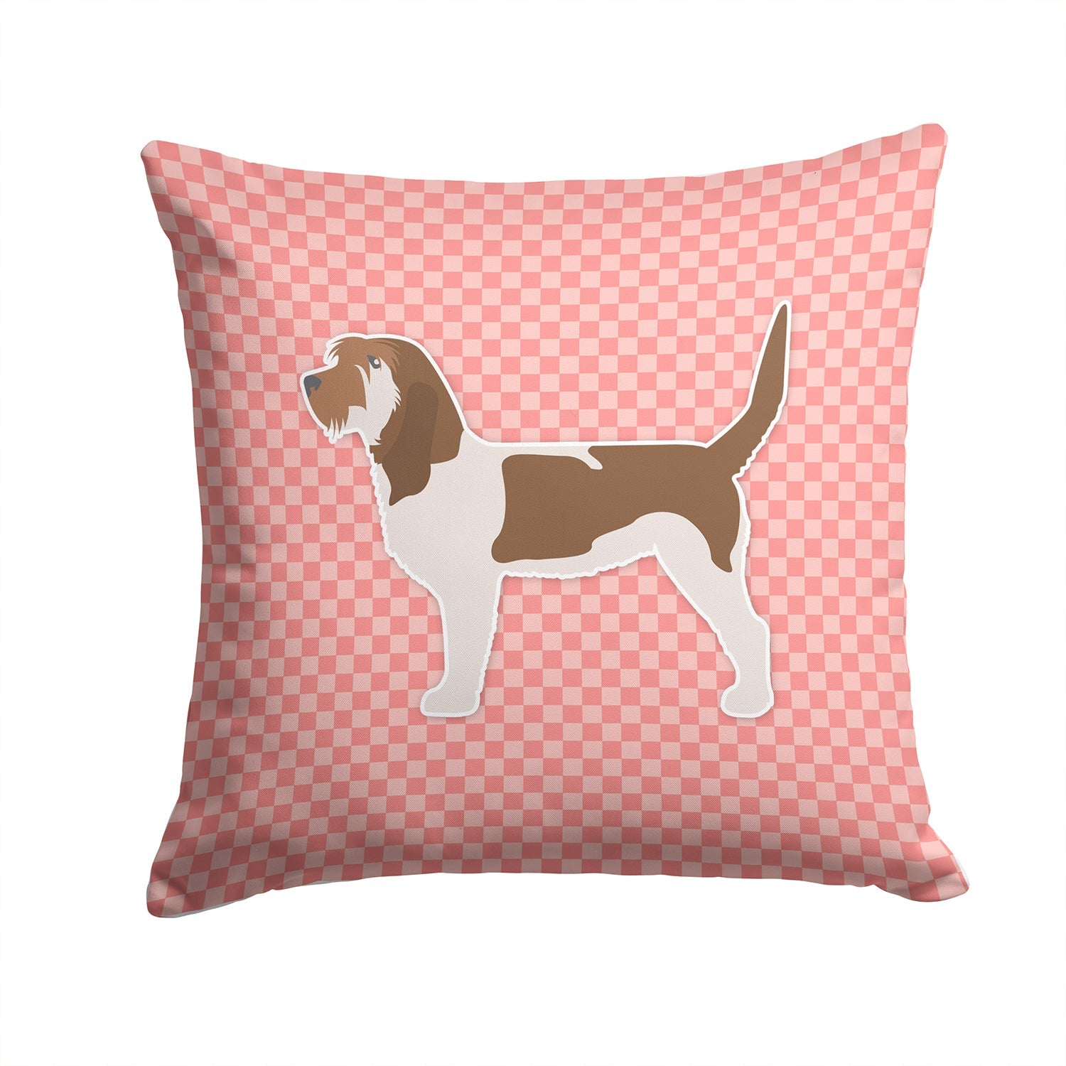 Grand Basset Griffon Vendeen Checkerboard Pink Decorative Throw Pillow 14x14 Indoor Outdoor Accent Cushion, Fabric Cover with Insert for Sofa, Bed, Porch & Living Room