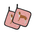 Spanish Hound Checkerboard Pink Pot Holder Set of 2 Heat Resistant Quilted Hot Pads 7.5 x 7.5 Inch, Insulated Kitchen Trivets for Cooking & Baking