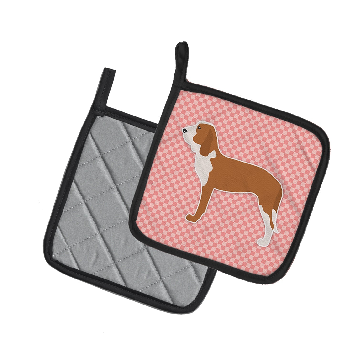 Spanish Hound Checkerboard Pink Pot Holder Set of 2 Heat Resistant Quilted Hot Pads 7.5 x 7.5 Inch, Insulated Kitchen Trivets for Cooking & Baking