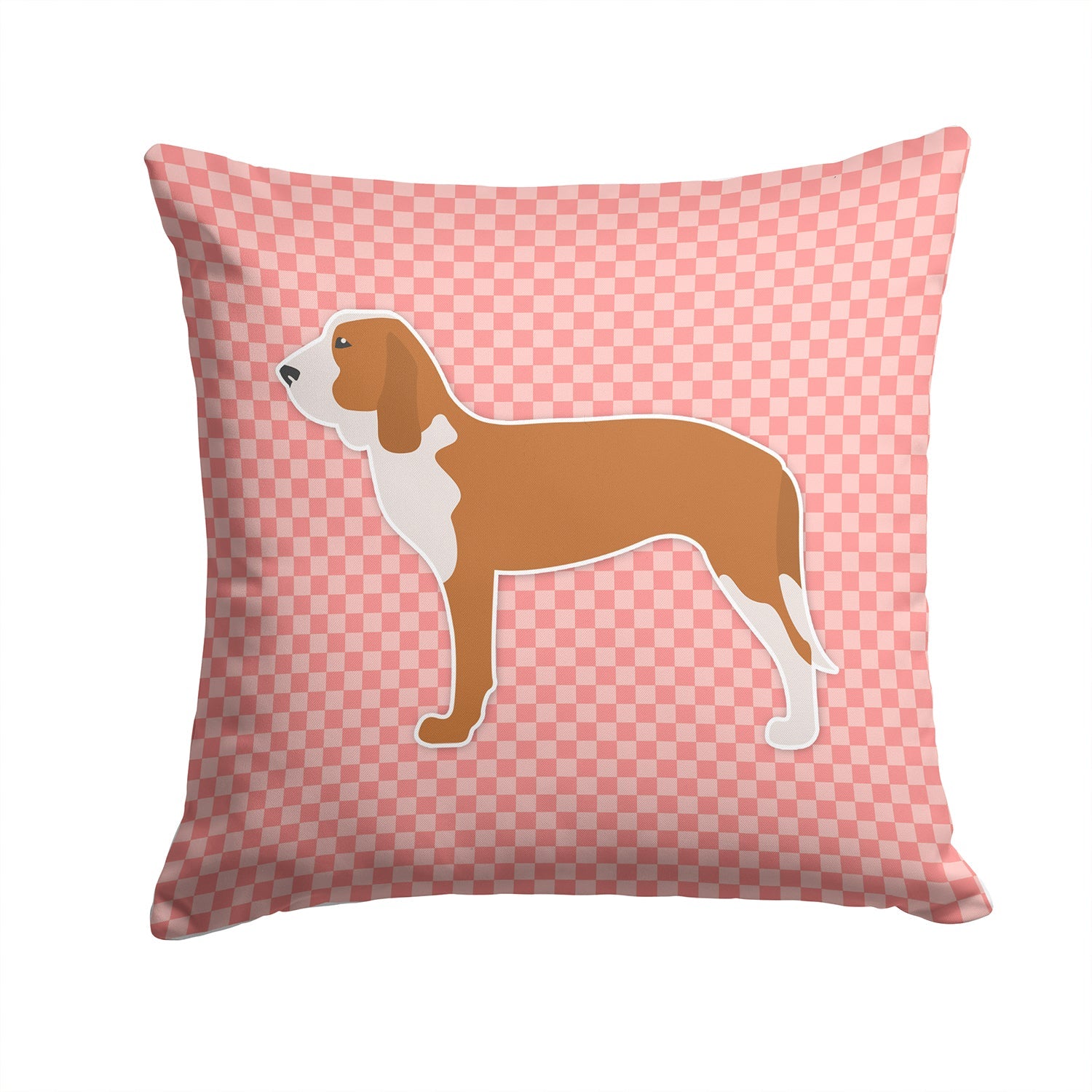Spanish Hound Checkerboard Pink Decorative Throw Pillow 14x14 Indoor Outdoor Accent Cushion, Fabric Cover with Insert for Sofa, Bed, Porch & Living Room