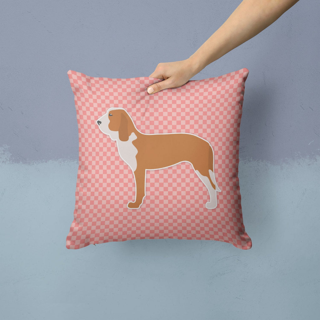 Spanish Hound Checkerboard Pink Decorative Throw Pillow 14x14 Indoor Outdoor Accent Cushion, Fabric Cover with Insert for Sofa, Bed, Porch & Living Room