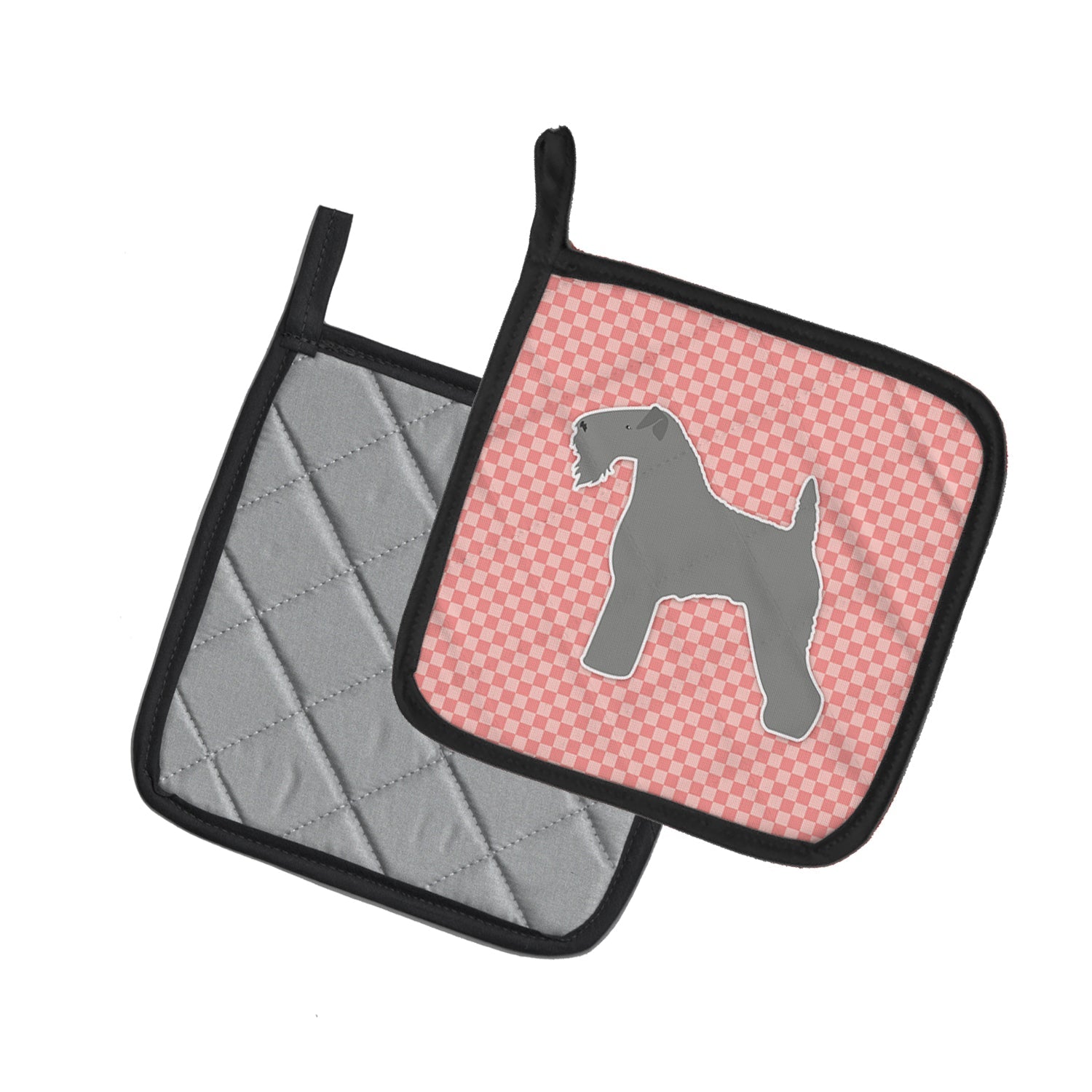Kerry Blue Terrier Checkerboard Pink Pot Holder Set of 2 Heat Resistant Quilted Hot Pads 7.5 x 7.5 Inch, Insulated Kitchen Trivets for Cooking & Baking