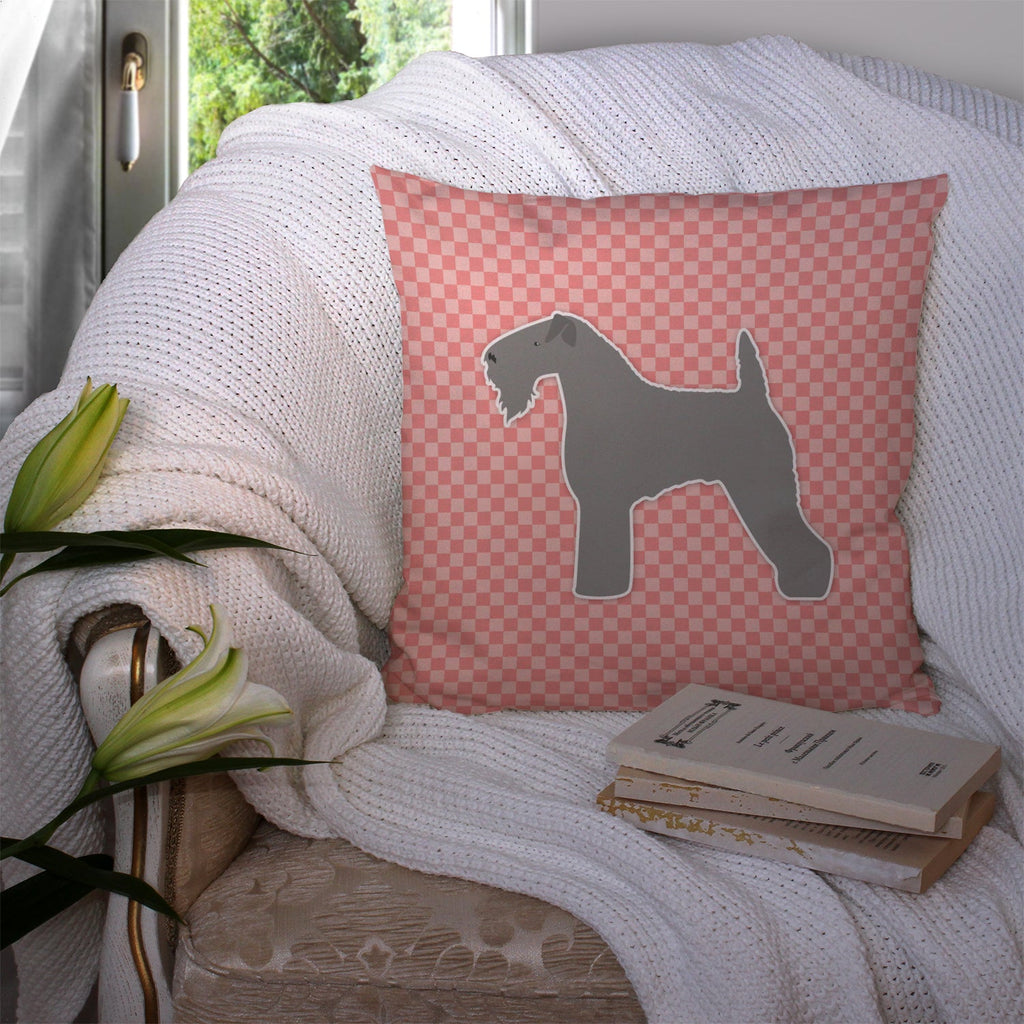 Kerry Blue Terrier Checkerboard Pink Decorative Throw Pillow 14x14 Indoor Outdoor Accent Cushion, Fabric Cover with Insert for Sofa, Bed, Porch & Living Room