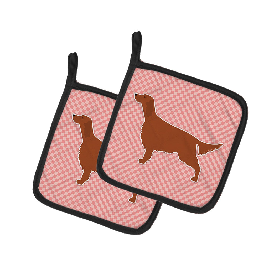 Irish Setter Checkerboard Pink Pot Holder Set of 2 Heat Resistant Quilted Hot Pads 7.5 x 7.5 Inch, Insulated Kitchen Trivets for Cooking & Baking