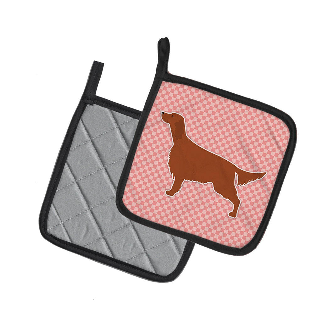 Irish Setter Checkerboard Pink Pot Holder Set of 2 Heat Resistant Quilted Hot Pads 7.5 x 7.5 Inch, Insulated Kitchen Trivets for Cooking & Baking