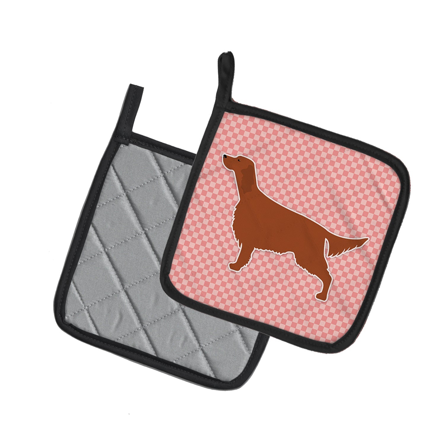 Irish Setter Checkerboard Pink Pot Holder Set of 2 Heat Resistant Quilted Hot Pads 7.5 x 7.5 Inch, Insulated Kitchen Trivets for Cooking & Baking