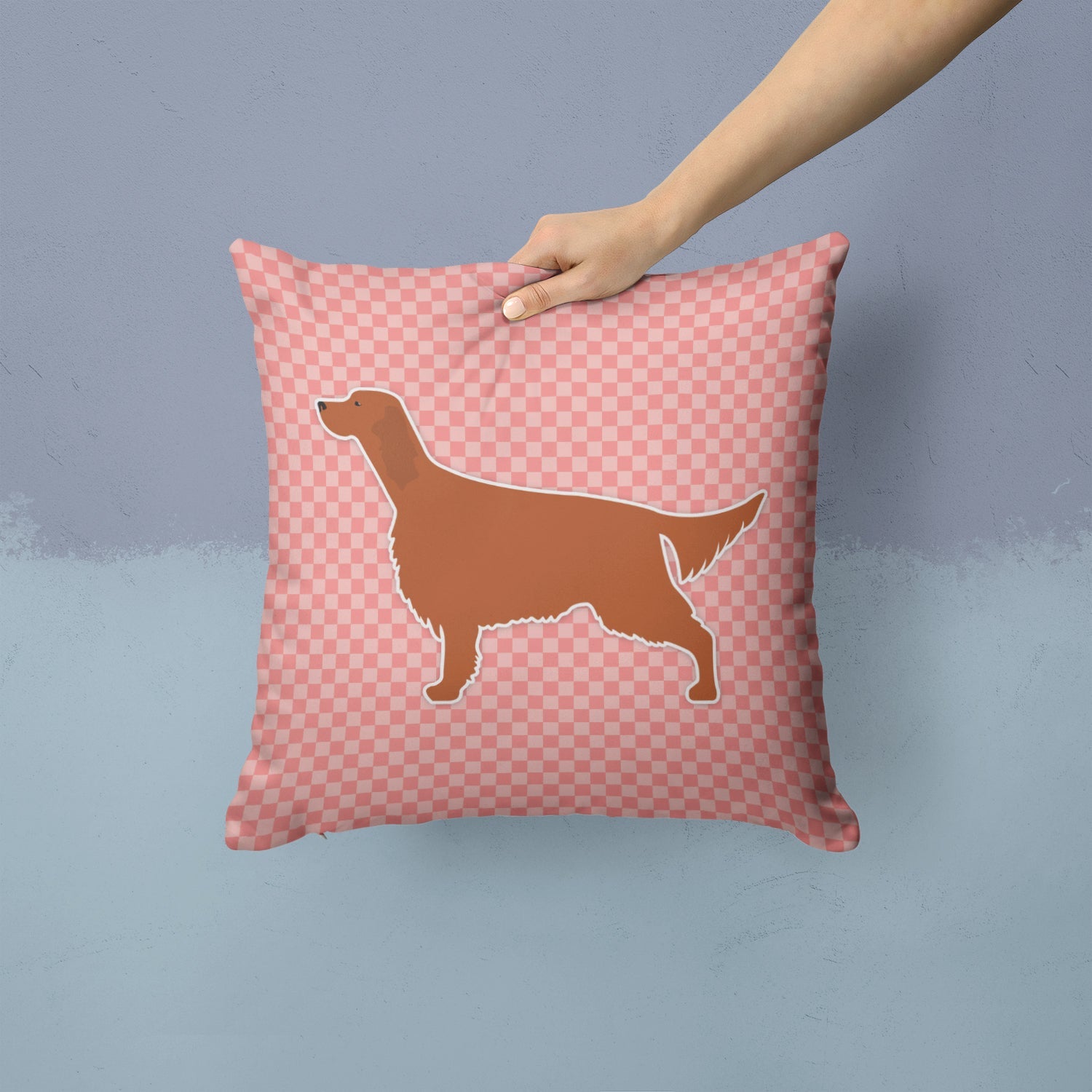 Irish Setter Checkerboard Pink Decorative Throw Pillow 14x14 Indoor Outdoor Accent Cushion, Fabric Cover with Insert for Sofa, Bed, Porch & Living Room