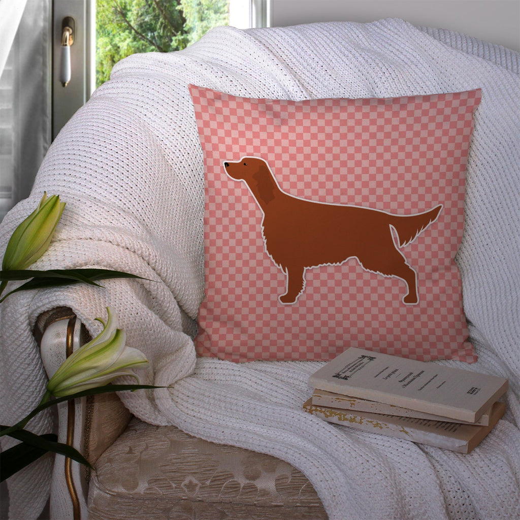 Irish Setter Checkerboard Pink Decorative Throw Pillow 14x14 Indoor Outdoor Accent Cushion, Fabric Cover with Insert for Sofa, Bed, Porch & Living Room