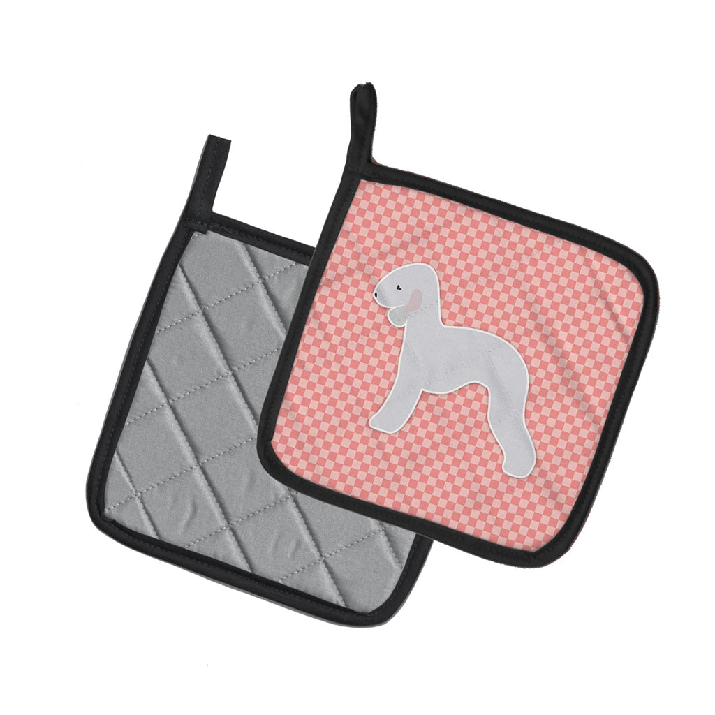 Bedlington Terrier Checkerboard Pink Pot Holder Set of 2 Heat Resistant Quilted Hot Pads 7.5 x 7.5 Inch, Insulated Kitchen Trivets for Cooking & Baking