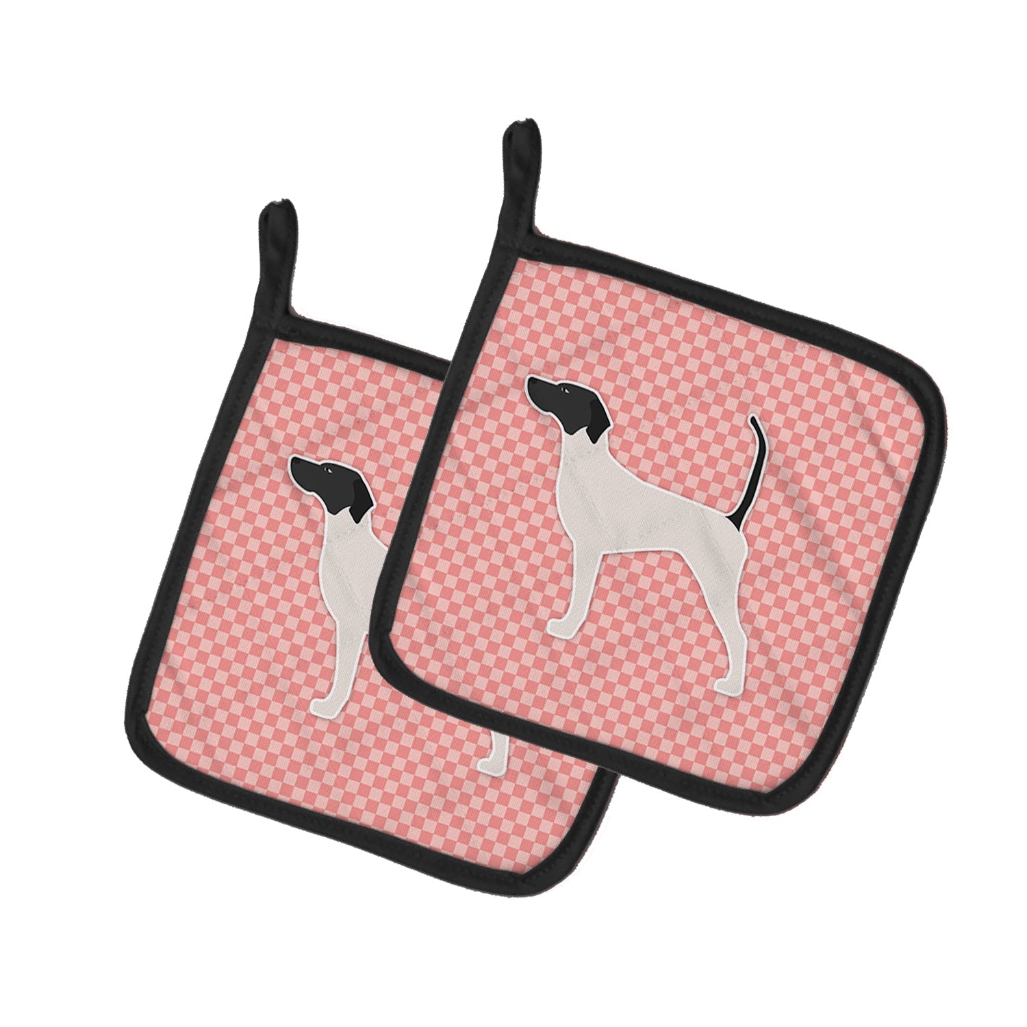 English Pointer Checkerboard Pink Pot Holder Set of 2 Heat Resistant Quilted Hot Pads 7.5 x 7.5 Inch, Insulated Kitchen Trivets for Cooking & Baking
