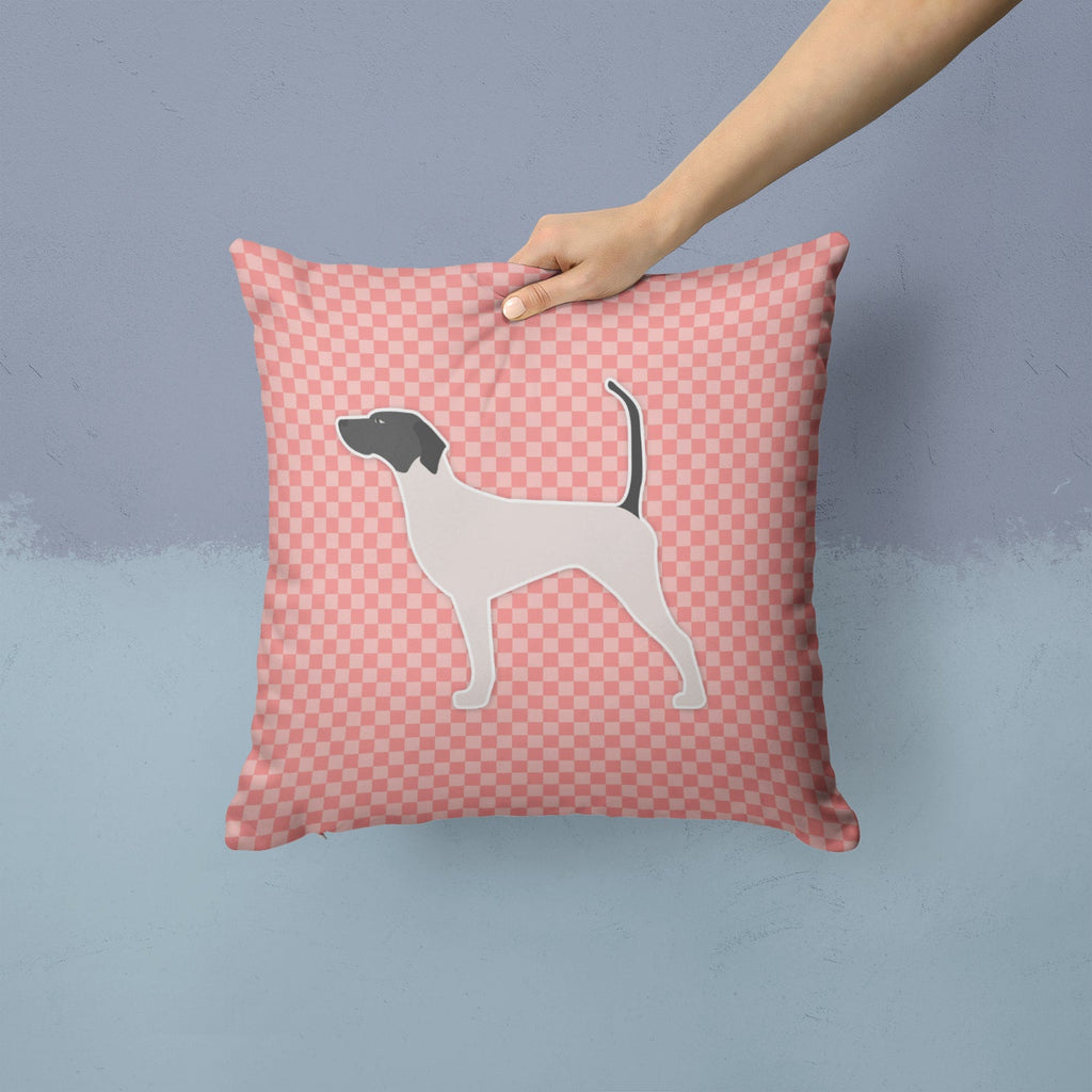 English Pointer Checkerboard Pink Decorative Throw Pillow 14x14 Indoor Outdoor Accent Cushion, Fabric Cover with Insert for Sofa, Bed, Porch & Living Room