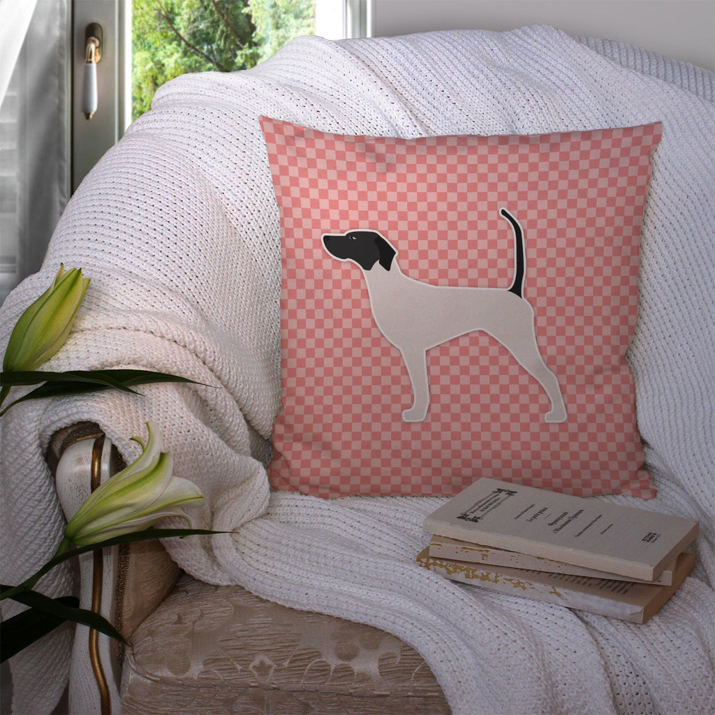English Pointer Checkerboard Pink Decorative Throw Pillow 14x14 Indoor Outdoor Accent Cushion, Fabric Cover with Insert for Sofa, Bed, Porch & Living Room