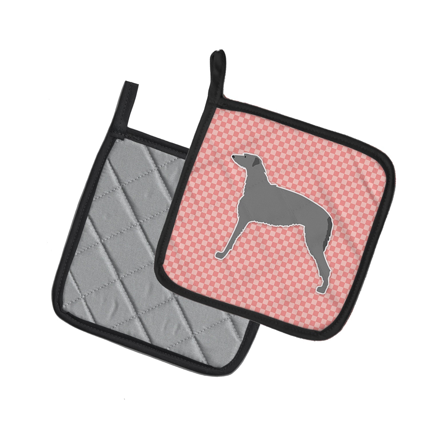 Scottish Deerhound Checkerboard Pink Pot Holder Set of 2 Heat Resistant Quilted Hot Pads 7.5 x 7.5 Inch, Insulated Kitchen Trivets for Cooking & Baking