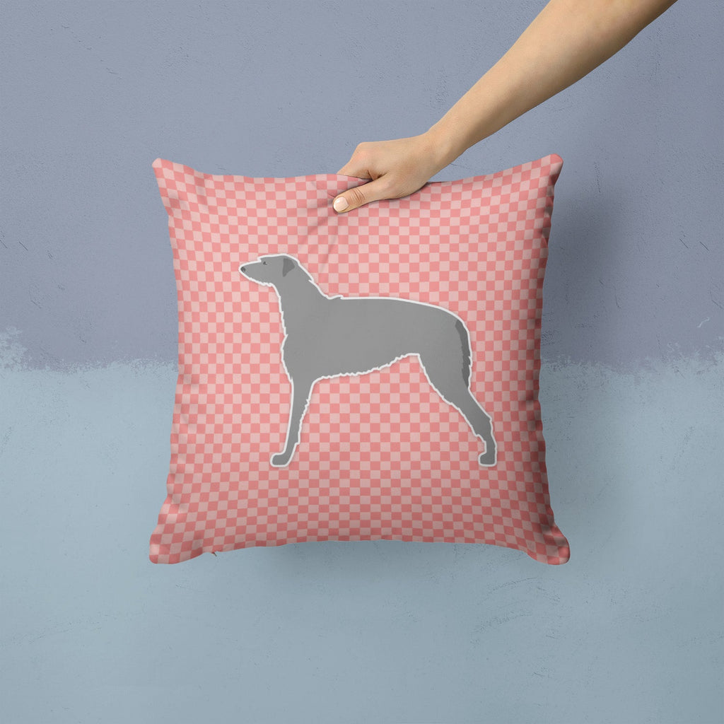 Scottish Deerhound Checkerboard Pink Decorative Throw Pillow 14x14 Indoor Outdoor Accent Cushion, Fabric Cover with Insert for Sofa, Bed, Porch & Living Room