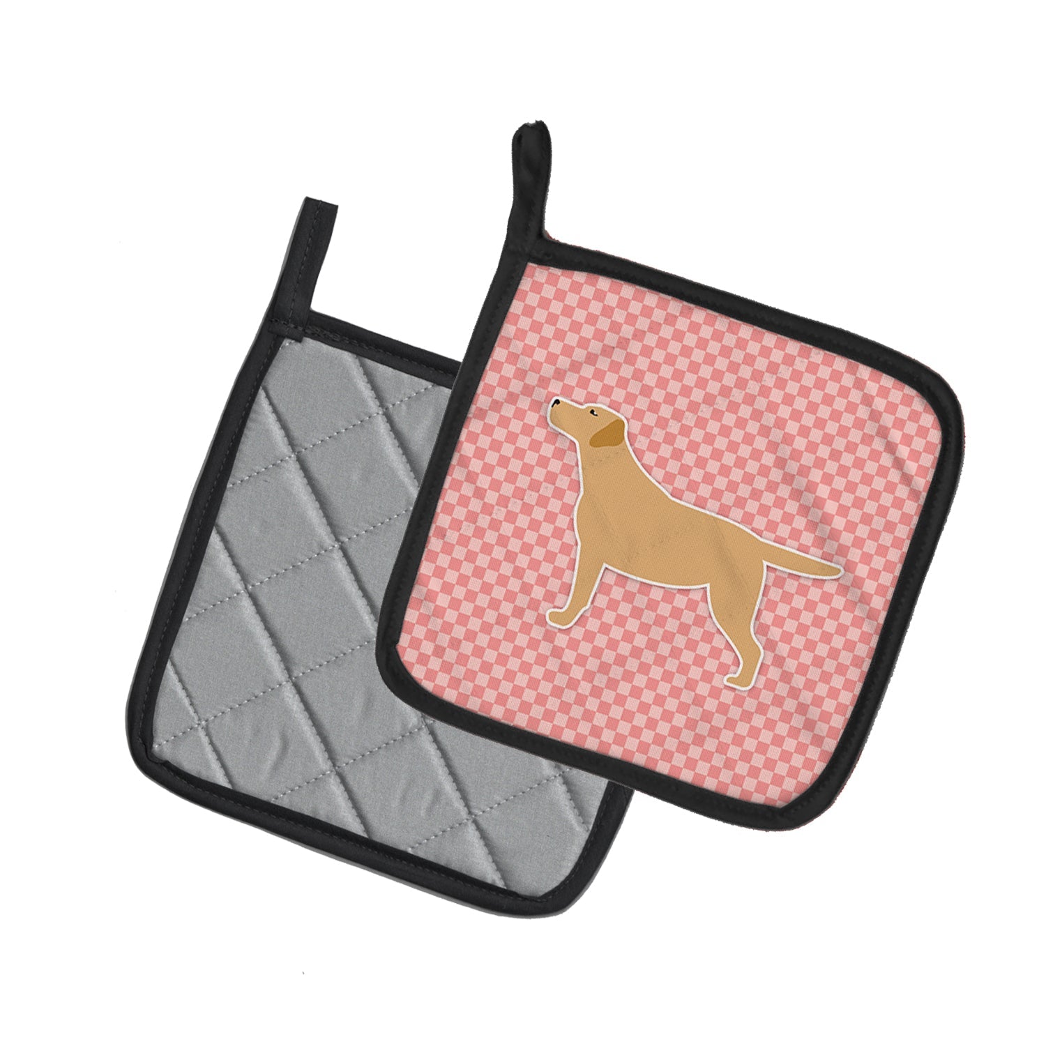 Yellow Labrador Retriever Checkerboard Pink Pot Holder Set of 2 Heat Resistant Quilted Hot Pads 7.5 x 7.5 Inch, Insulated Kitchen Trivets for Cooking & Baking