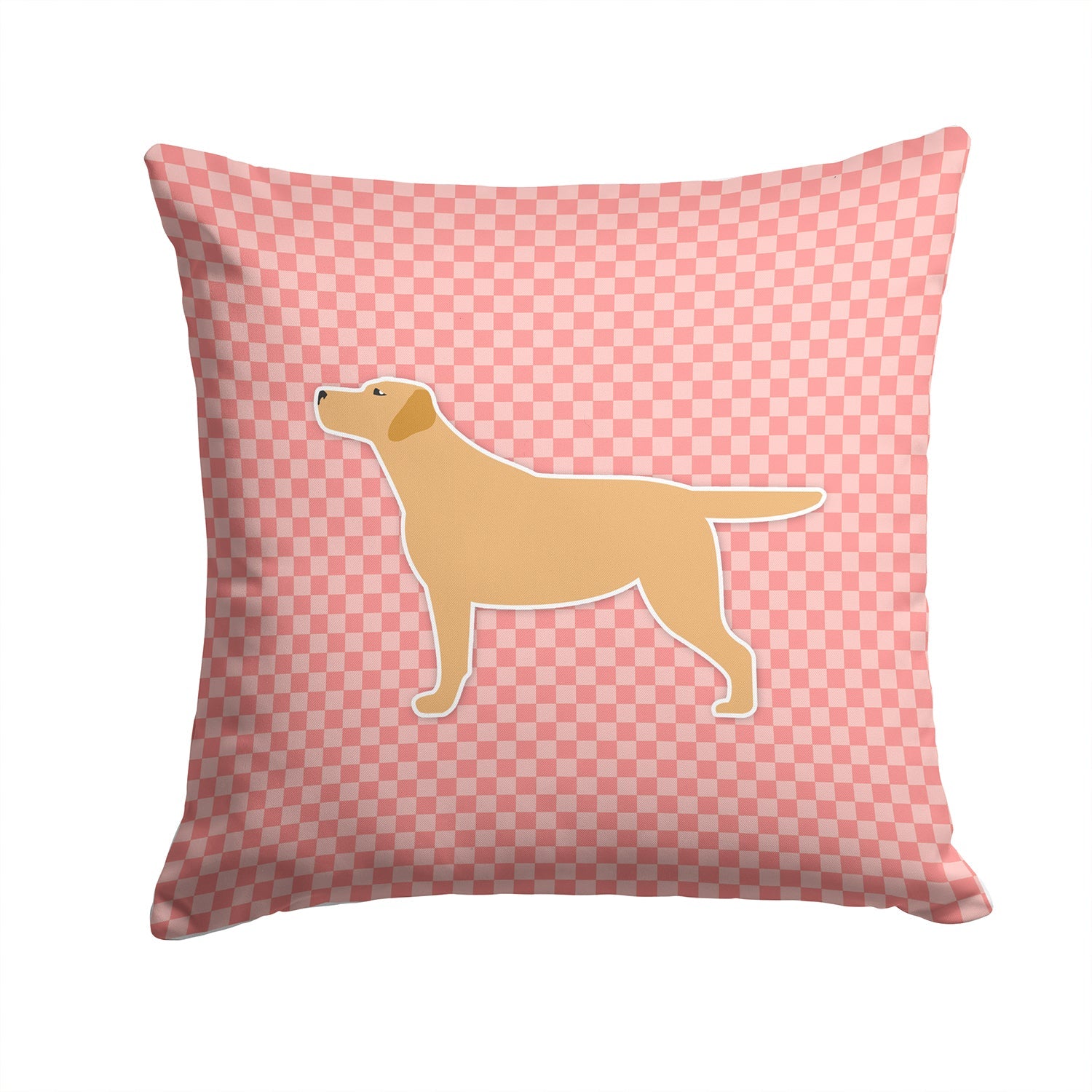 Yellow Labrador Retriever Checkerboard Pink Decorative Throw Pillow 14x14 Indoor Outdoor Accent Cushion, Fabric Cover with Insert for Sofa, Bed, Porch & Living Room