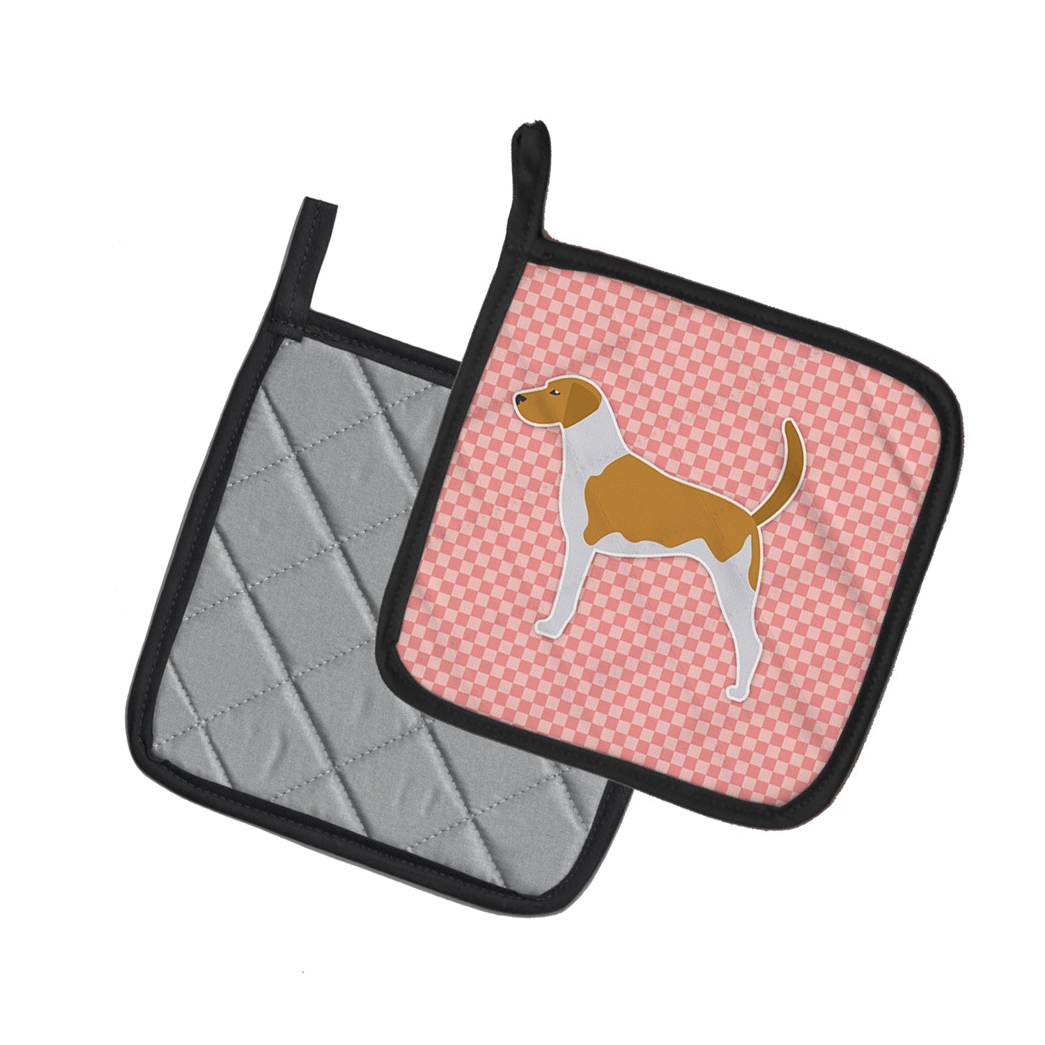 American Foxhound Checkerboard Pink Pot Holder Set of 2 Heat Resistant Quilted Hot Pads 7.5 x 7.5 Inch, Insulated Kitchen Trivets for Cooking & Baking