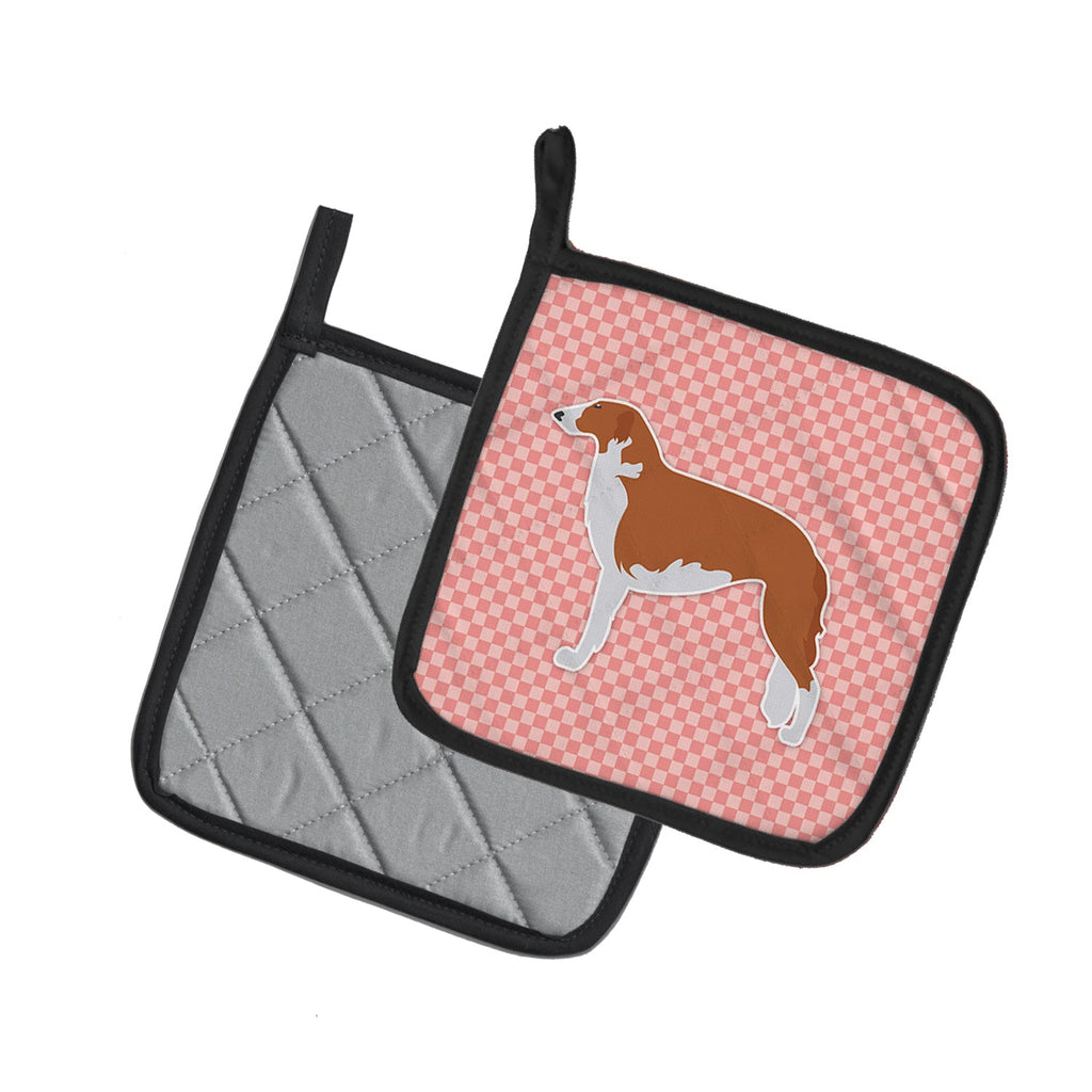 Borzoi Russian Greyhound Checkerboard Pink Pot Holder Set of 2 Heat Resistant Quilted Hot Pads 7.5 x 7.5 Inch, Insulated Kitchen Trivets for Cooking & Baking