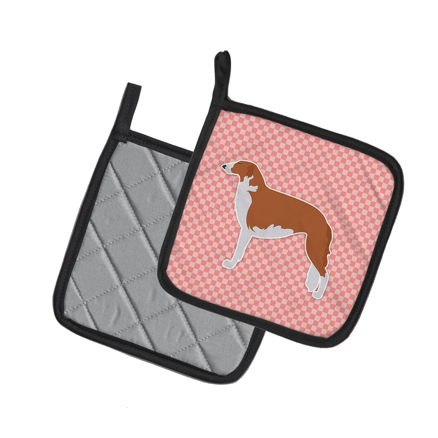 Borzoi Russian Greyhound Checkerboard Pink Pot Holder Set of 2 Heat Resistant Quilted Hot Pads 7.5 x 7.5 Inch, Insulated Kitchen Trivets for Cooking & Baking