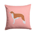 Borzoi Russian Greyhound Checkerboard Pink Decorative Throw Pillow 14x14 Indoor Outdoor Accent Cushion, Fabric Cover with Insert for Sofa, Bed, Porch & Living Room