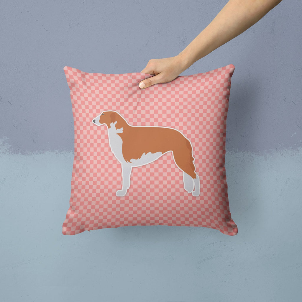 Borzoi Russian Greyhound Checkerboard Pink Decorative Throw Pillow 14x14 Indoor Outdoor Accent Cushion, Fabric Cover with Insert for Sofa, Bed, Porch & Living Room