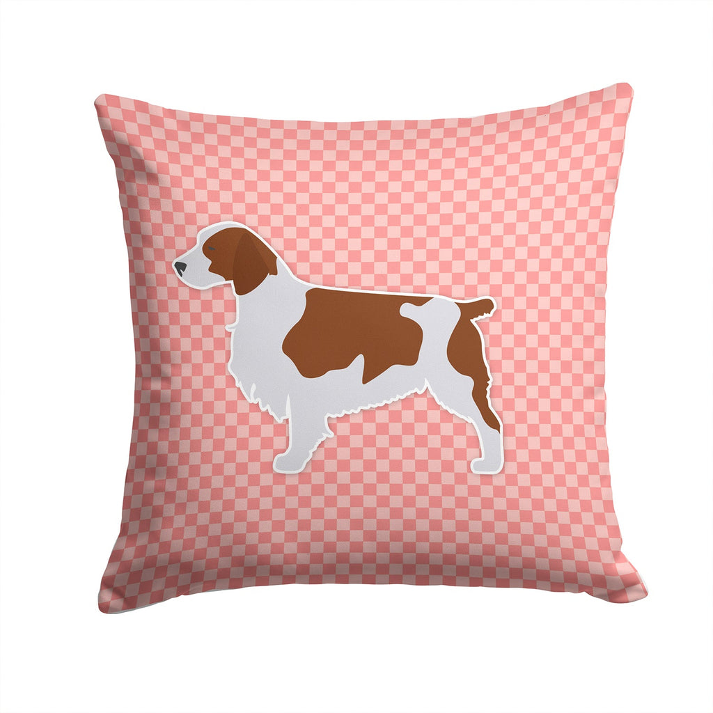 Welsh Springer Spaniel Checkerboard Pink Decorative Throw Pillow 14x14 Indoor Outdoor Accent Cushion, Fabric Cover with Insert for Sofa, Bed, Porch & Living Room