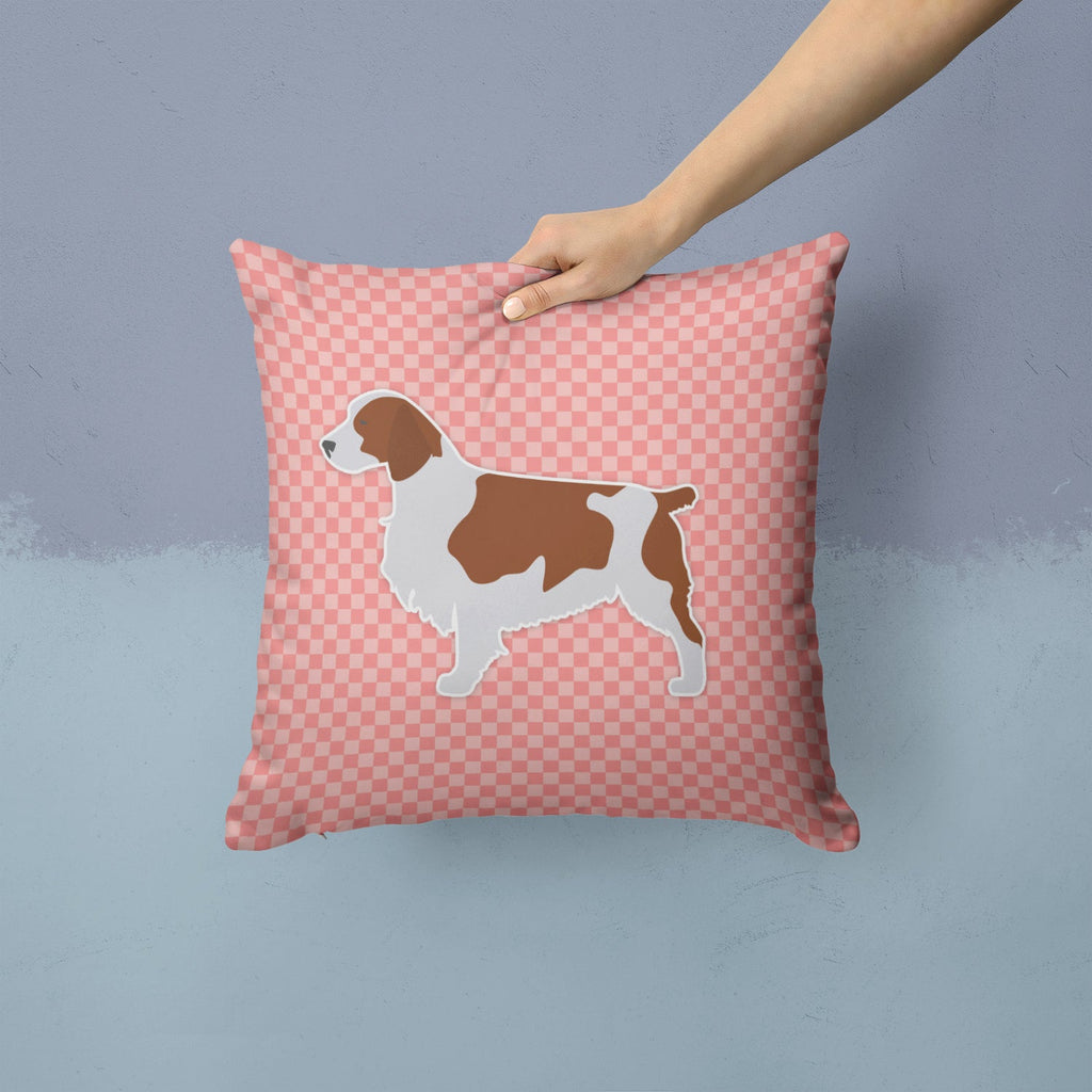 Welsh Springer Spaniel Checkerboard Pink Decorative Throw Pillow 14x14 Indoor Outdoor Accent Cushion, Fabric Cover with Insert for Sofa, Bed, Porch & Living Room