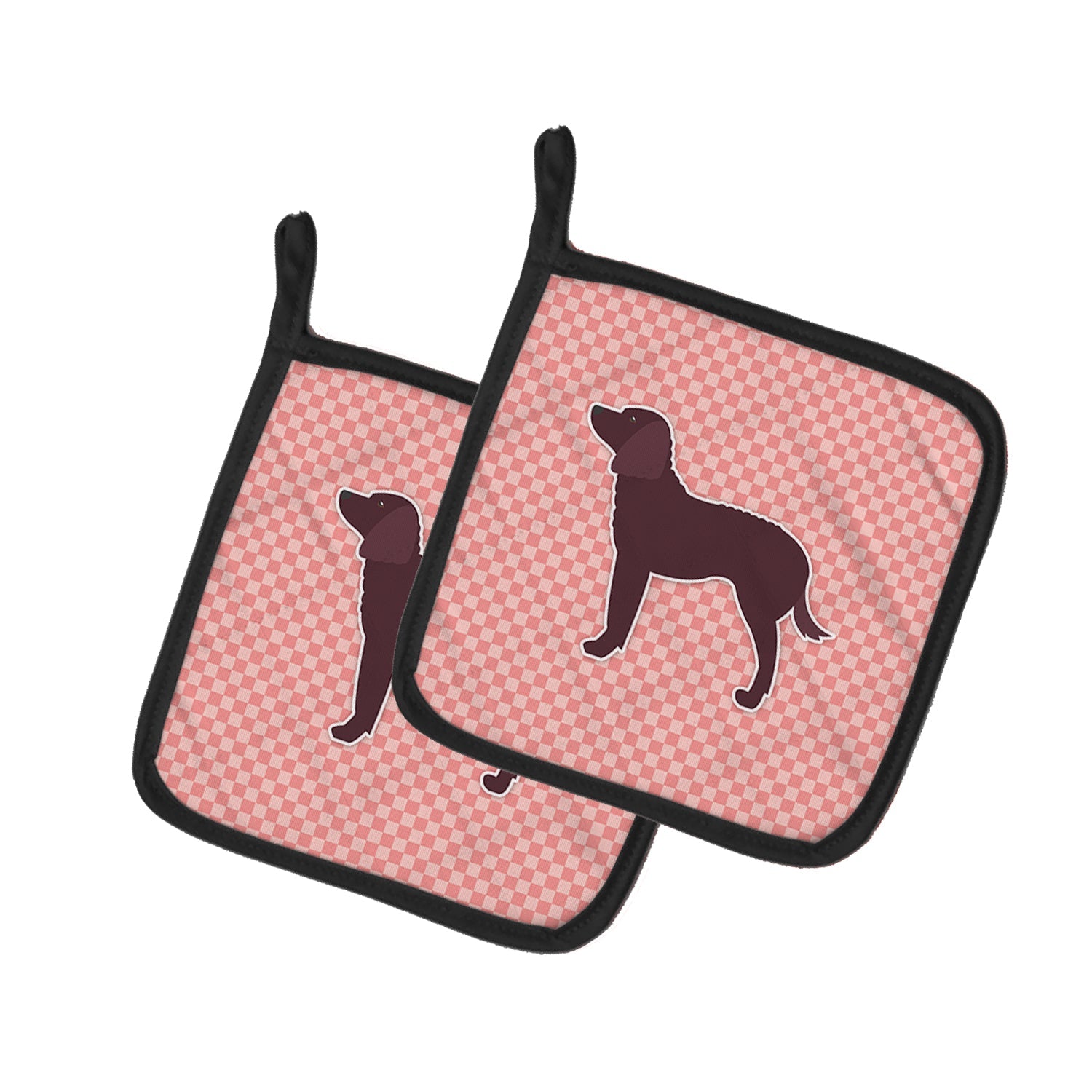 American Water Spaniel Checkerboard Pink Pot Holder Set of 2 Heat Resistant Quilted Hot Pads 7.5 x 7.5 Inch, Insulated Kitchen Trivets for Cooking & Baking