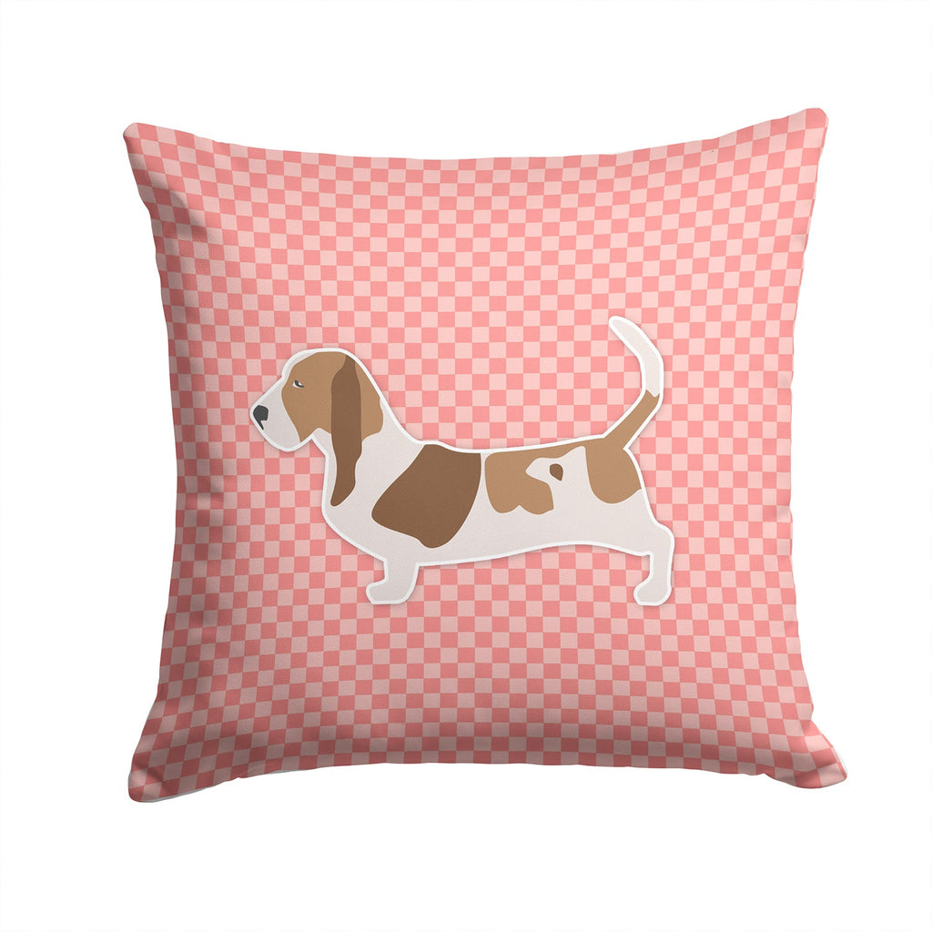 Basset Hound Checkerboard Pink Decorative Throw Pillow 14x14 Indoor Outdoor Accent Cushion, Fabric Cover with Insert for Sofa, Bed, Porch & Living Room