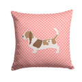 Basset Hound Checkerboard Pink Decorative Throw Pillow 14x14 Indoor Outdoor Accent Cushion, Fabric Cover with Insert for Sofa, Bed, Porch & Living Room