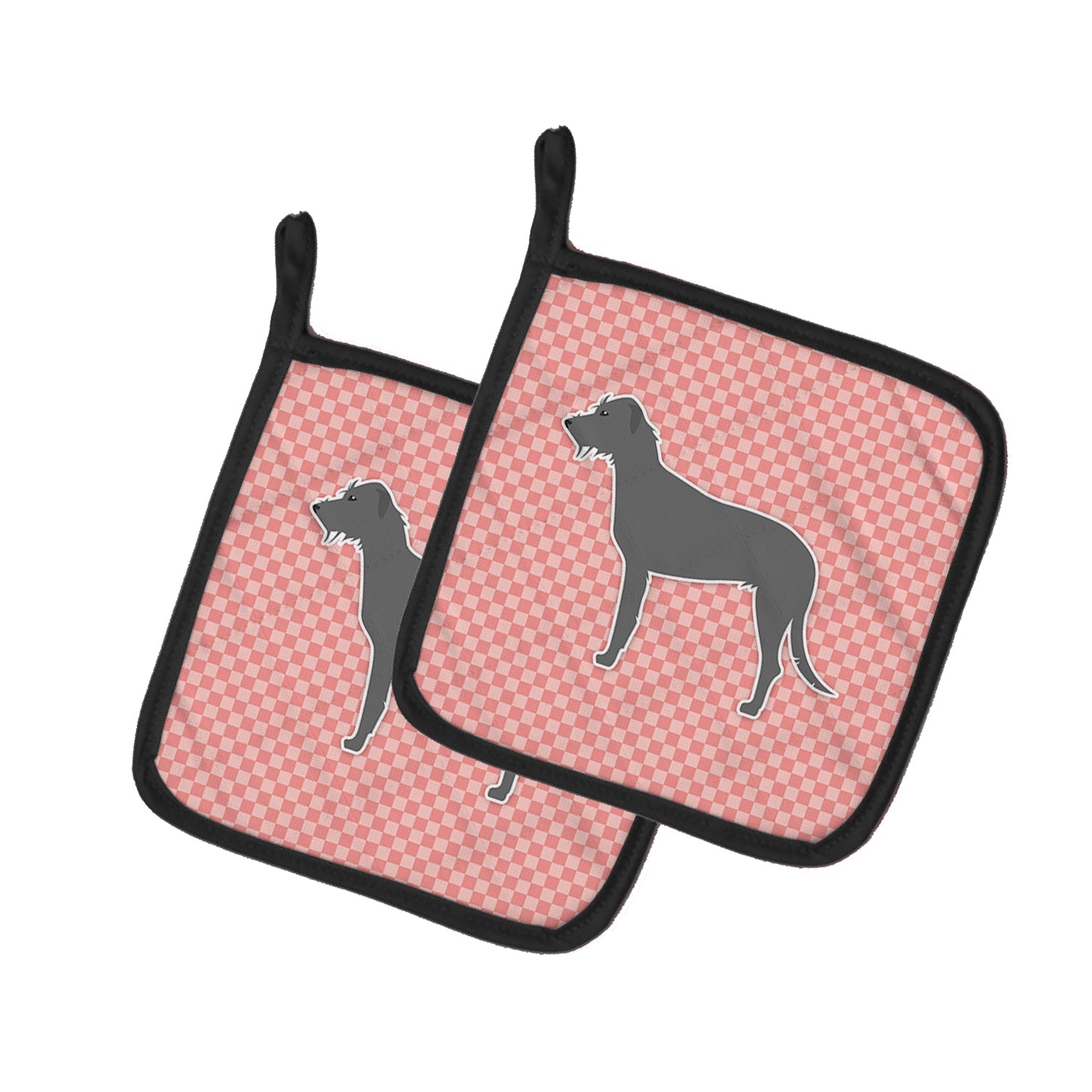 Irish Wolfhound Checkerboard Pink Pot Holder Set of 2 Heat Resistant Quilted Hot Pads 7.5 x 7.5 Inch, Insulated Kitchen Trivets for Cooking & Baking