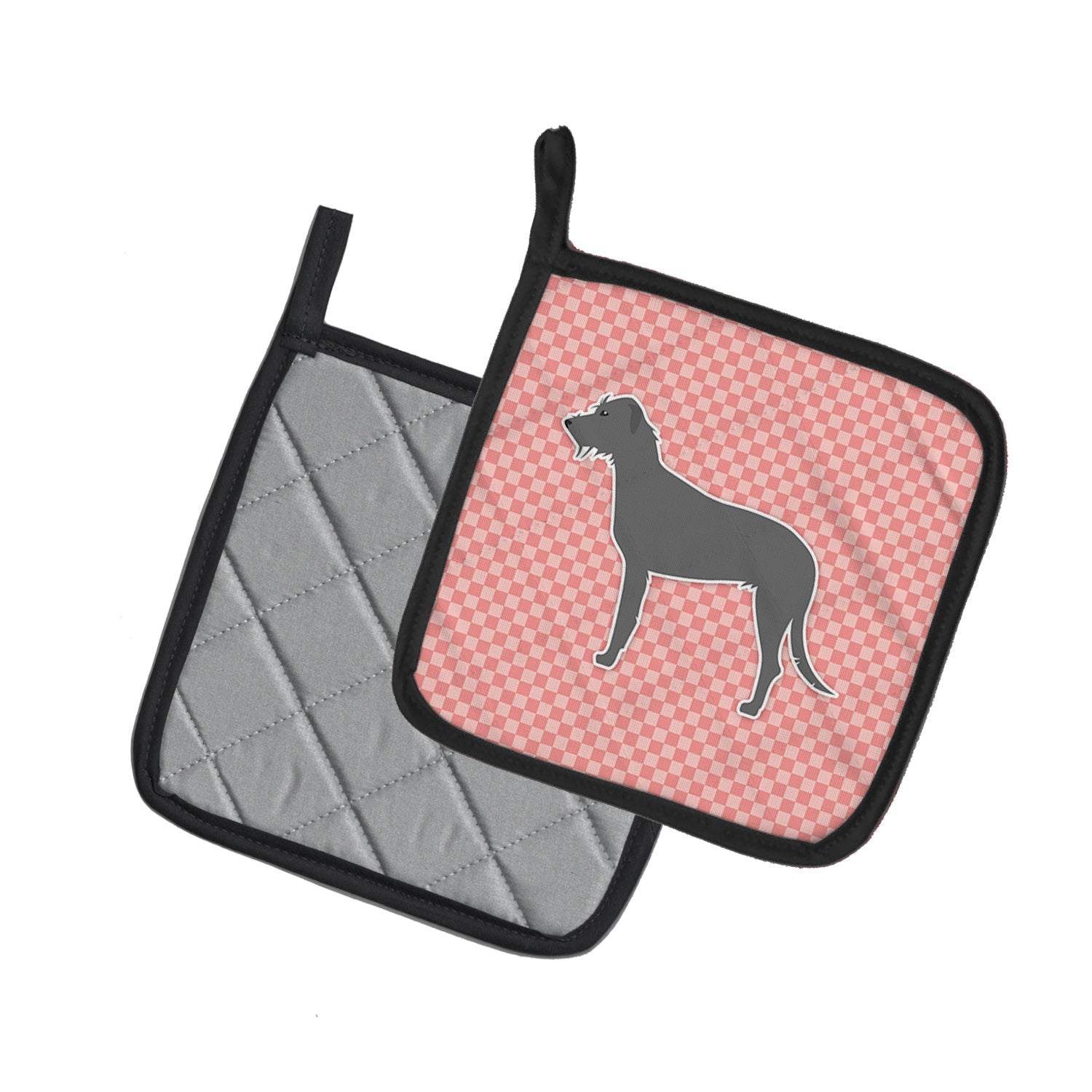 Irish Wolfhound Checkerboard Pink Pot Holder Set of 2 Heat Resistant Quilted Hot Pads 7.5 x 7.5 Inch, Insulated Kitchen Trivets for Cooking & Baking