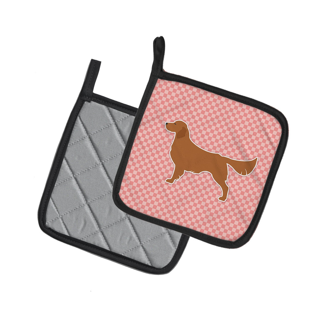 Golden Retriever Checkerboard Pink Pot Holder Set of 2 Heat Resistant Quilted Hot Pads 7.5 x 7.5 Inch, Insulated Kitchen Trivets for Cooking & Baking