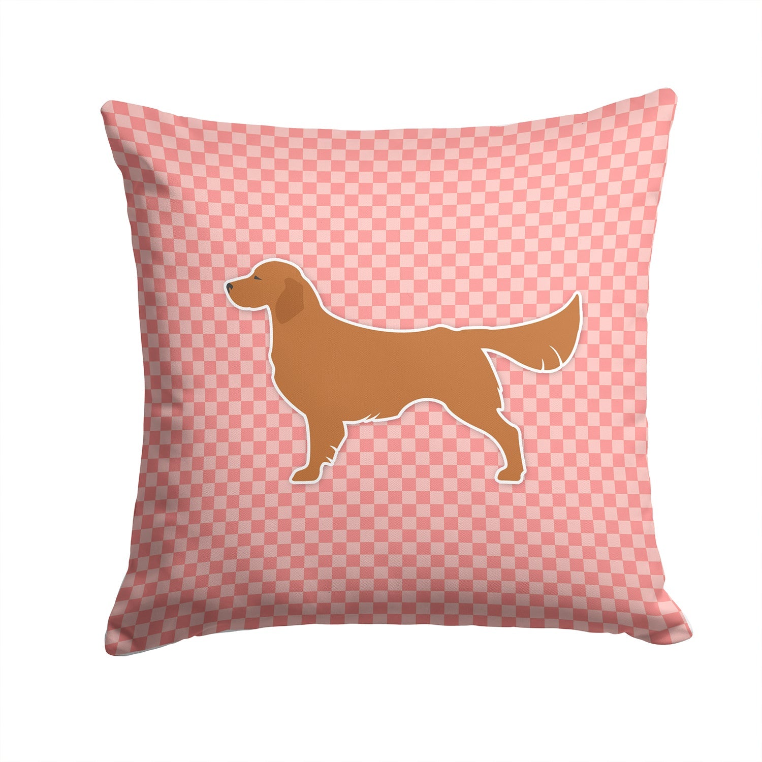 Golden Retriever Checkerboard Pink Decorative Throw Pillow 14x14 Indoor Outdoor Accent Cushion, Fabric Cover with Insert for Sofa, Bed, Porch & Living Room