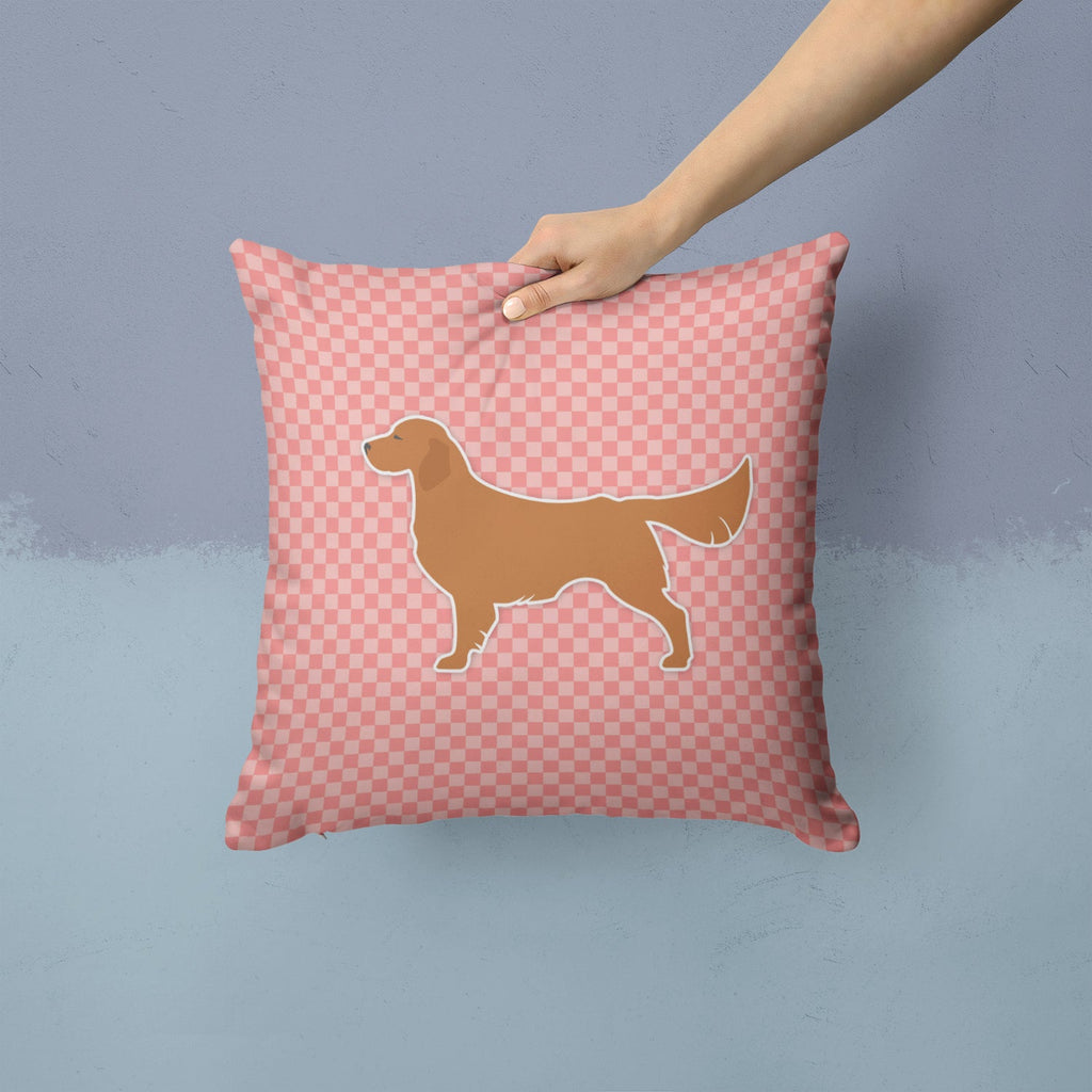 Golden Retriever Checkerboard Pink Decorative Throw Pillow 14x14 Indoor Outdoor Accent Cushion, Fabric Cover with Insert for Sofa, Bed, Porch & Living Room