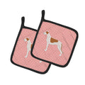 Greyhound Checkerboard Pink Pot Holder Set of 2 Heat Resistant Quilted Hot Pads 7.5 x 7.5 Inch, Insulated Kitchen Trivets for Cooking & Baking