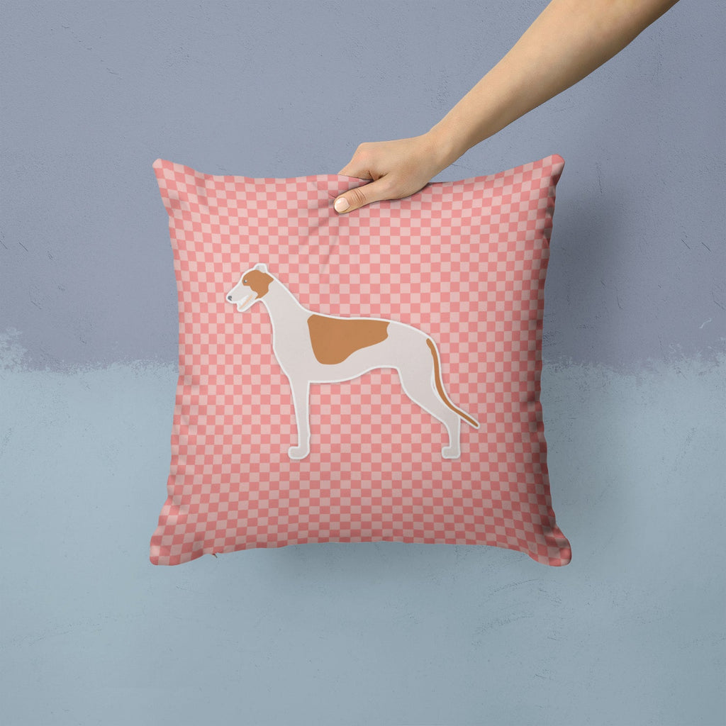 Greyhound Checkerboard Pink Decorative Throw Pillow 14x14 Indoor Outdoor Accent Cushion, Fabric Cover with Insert for Sofa, Bed, Porch & Living Room