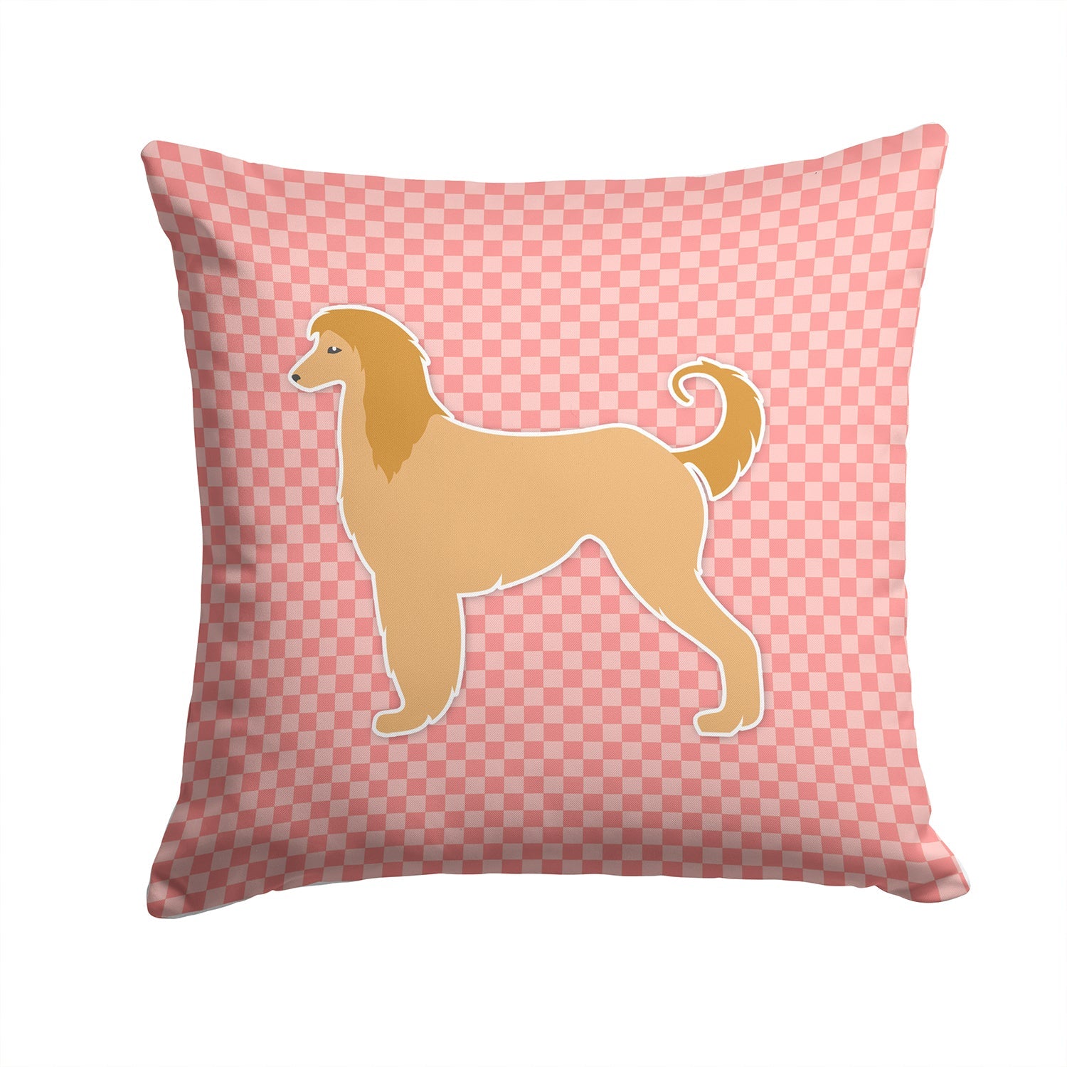 Afghan Hound Checkerboard Pink Decorative Throw Pillow 14x14 Indoor Outdoor Accent Cushion, Fabric Cover with Insert for Sofa, Bed, Porch & Living Room