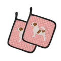 Jack Russell Terrier Checkerboard Pink Pot Holder Set of 2 Heat Resistant Quilted Hot Pads 7.5 x 7.5 Inch, Insulated Kitchen Trivets for Cooking & Baking