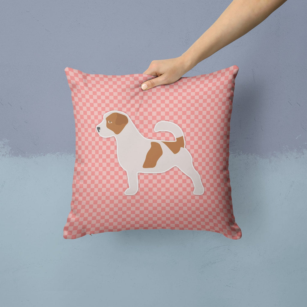 Jack Russell Terrier Checkerboard Pink Decorative Throw Pillow 14x14 Indoor Outdoor Accent Cushion, Fabric Cover with Insert for Sofa, Bed, Porch & Living Room