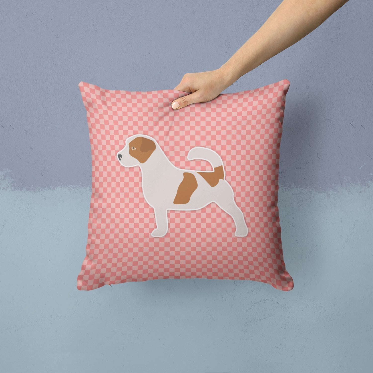 Jack Russell Terrier Checkerboard Pink Decorative Throw Pillow 14x14 Indoor Outdoor Accent Cushion, Fabric Cover with Insert for Sofa, Bed, Porch & Living Room