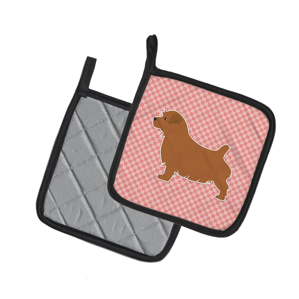 Norfolk Terrier Checkerboard Pink Pot Holder Set of 2 Heat Resistant Quilted Hot Pads 7.5 x 7.5 Inch, Insulated Kitchen Trivets for Cooking & Baking