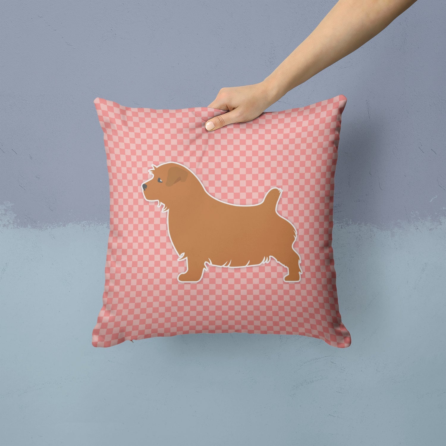 Norfolk Terrier Checkerboard Pink Decorative Throw Pillow 14x14 Indoor Outdoor Accent Cushion, Fabric Cover with Insert for Sofa, Bed, Porch & Living Room