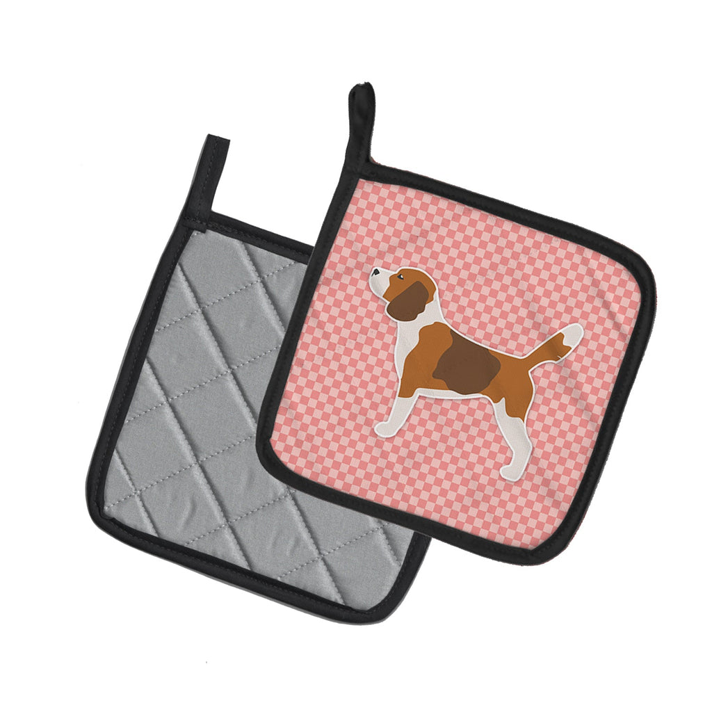 Beagle Checkerboard Pink Pot Holder Set of 2 Heat Resistant Quilted Hot Pads 7.5 x 7.5 Inch, Insulated Kitchen Trivets for Cooking & Baking