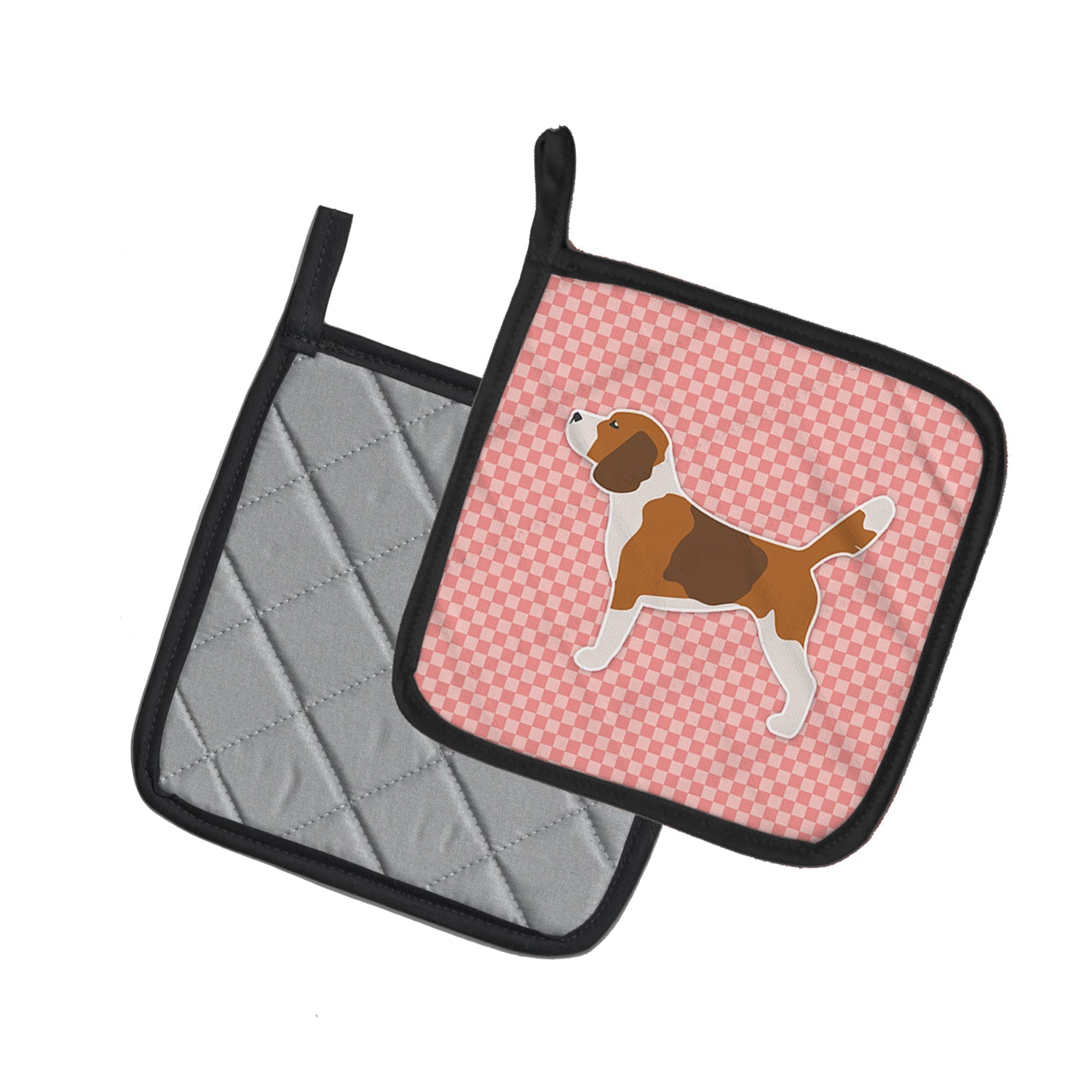 Beagle Checkerboard Pink Pot Holder Set of 2 Heat Resistant Quilted Hot Pads 7.5 x 7.5 Inch, Insulated Kitchen Trivets for Cooking & Baking