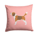 Beagle Checkerboard Pink Decorative Throw Pillow 14x14 Indoor Outdoor Accent Cushion, Fabric Cover with Insert for Sofa, Bed, Porch & Living Room