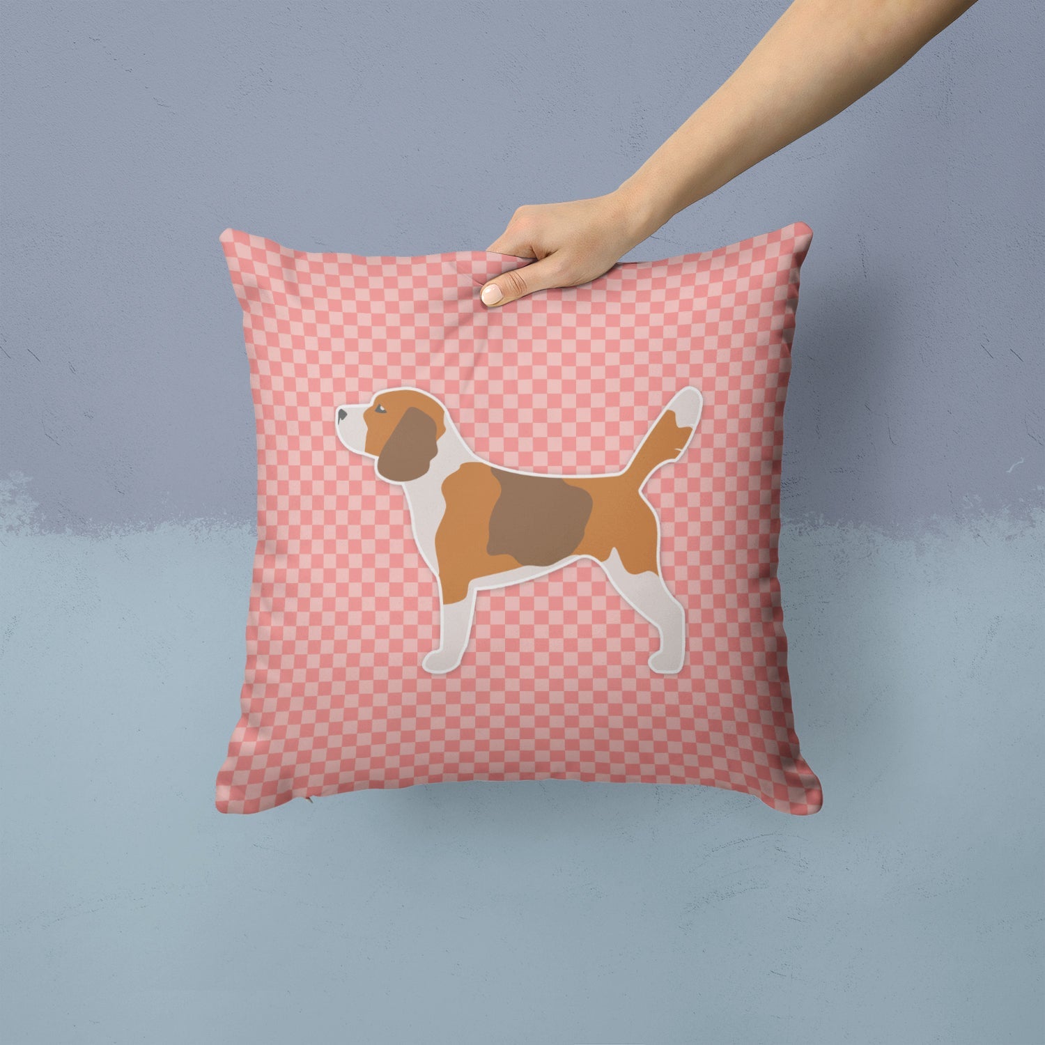 Beagle Checkerboard Pink Decorative Throw Pillow 14x14 Indoor Outdoor Accent Cushion, Fabric Cover with Insert for Sofa, Bed, Porch & Living Room