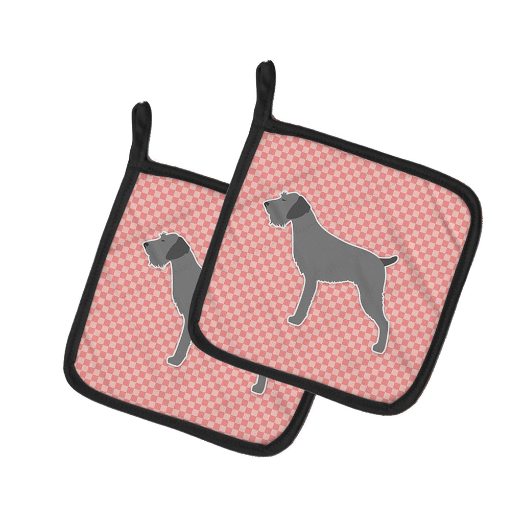 German Wirehaired Pointer Checkerboard Pink Pot Holder Set of 2 Heat Resistant Quilted Hot Pads 7.5 x 7.5 Inch, Insulated Kitchen Trivets for Cooking & Baking