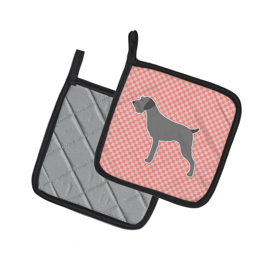 German Wirehaired Pointer Checkerboard Pink Pot Holder Set of 2 Heat Resistant Quilted Hot Pads 7.5 x 7.5 Inch, Insulated Kitchen Trivets for Cooking & Baking