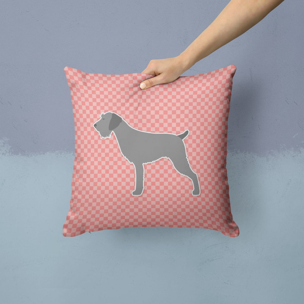 German Wirehaired Pointer Checkerboard Pink Decorative Throw Pillow 14x14 Indoor Outdoor Accent Cushion, Fabric Cover with Insert for Sofa, Bed, Porch & Living Room